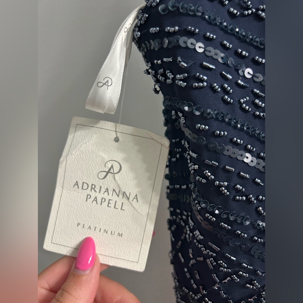 NWT ADRIANNA PAPELL PLATINUM navy event dress prom dress bridesmaid formal - Picture 16 of 17